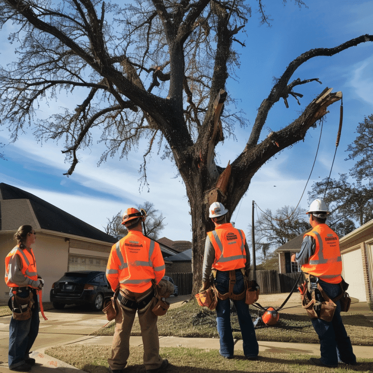 Professional tree removal crew from 423 Tree Service in Johnson City TN wearing safety gear and high-visibility vests conducting residential tree service work